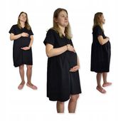 KOSZULA NOCNA CIĄŻOWA DO PORODU BAWEŁNIANA KRÓTKI RĘKAW rozmiar S CZARNA