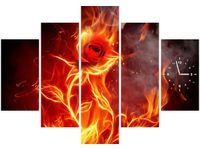 105CM 150CM ZEGAR 5 ELEM OGNISTA RÓŻA DRUK OBRAZ