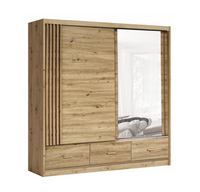 Garderoba Szafa Przesuwna 200 cm Artisan + lamele Szuflady Lustro CANDY FD