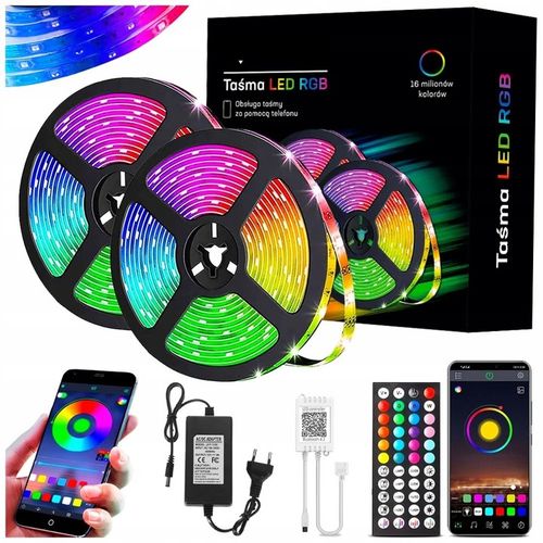TAŚMA LED RGB KOLOROWA 20M BLUETOOTH STEROWANIE MUZYKĄ APLIKACJA PILOT na Arena.pl
