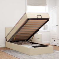 Rama łóżka otomana z materacem, kremowa, 80x200 cm, tkanina