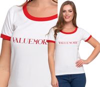 T-shirt Koszulka Damska Bawełna Slim Fit z Napisami Biło-Czerwona MORAJ - L