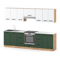 Meble Kuchenne Modułowe Z Blatem Duże 2.8m Wotan Biały Butelkowa Zieleń