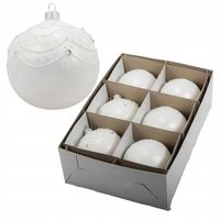 Szklane Biała Matowe Bombki Choinkowe Zdobione 10cm 6szt POLSKA PRODUKCJA