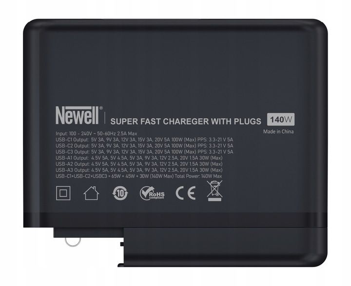 Ładowarka sieciowa z adapterami Newell GaN Tech T-power 140W 3xUSB-C 3xUSB zdjęcie 10