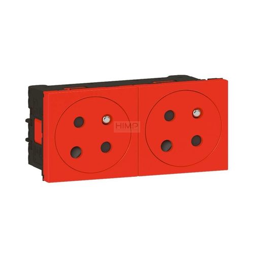 MOSAIC - Gniazdo 2 x 2P+Z z blokadą 16 A - 250 V~ zespolone kątowe 45 stopni - zaciski automatyczne - 4 modułowy - Czerwone Legrand 278184L na Arena.pl