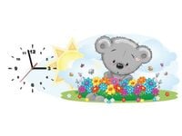 100X40CM ZEGAR SZARY MIŚ KWIATACH OBRAZ