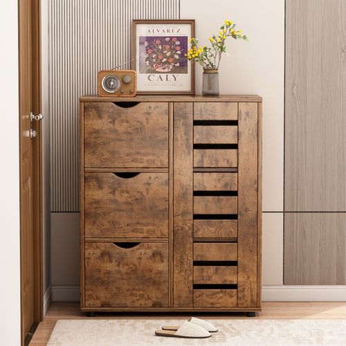 KOMODA DO SALONU BRĄZ SZAFKA POJEMNA DREWNIANA PÓŁKI LOFT na Arena.pl