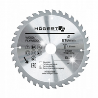 Tarcza pilarska 216mm x 30mm 60T piła do drewna HOEGERT HT6D788