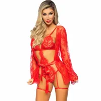leg avenue 86123 komplet body teddy i szlafrok z podwiązkami czerwony m