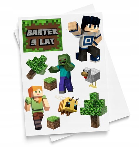 OPŁATEK CUKROWY GAMINGOWE PIKSELE TNT CREEPER WYDRUK + 9szt POSTACI + TEKST na Arena.pl