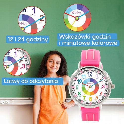 Zegarek dla dzieci, edukacyjny, różowy, analogowy, do nauki czasu na Arena.pl