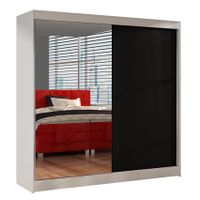 Szafa przesuwna Basti I z lustrem 200cm - garderoba- BIAŁY/CZARNY