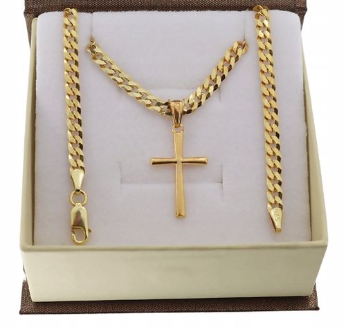 ZŁOTY PEŁNY ŁAŃCUSZEK MĘSKI PANCERKA Z KRZYŻYKIEM PR. 925 585 GRAWER GRATIS na Arena.pl