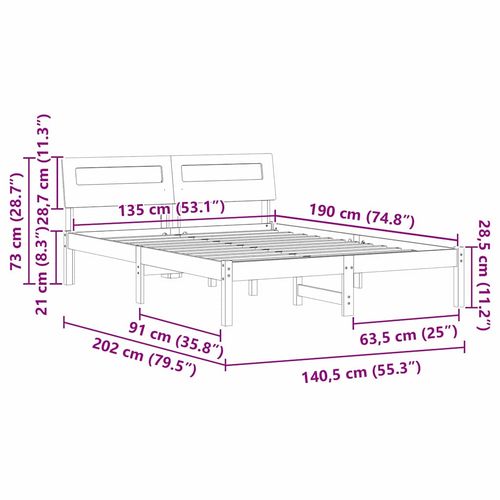Ramka łóżka Woskowy brąz 135 x 190 cm Lite drewno sosnowe na Arena.pl
