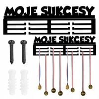 WIESZAK NA MEDALE ŚCIENNY MOJE SUKCESY METALOWY CZARNY KOŁKI ZAŚLEPKI