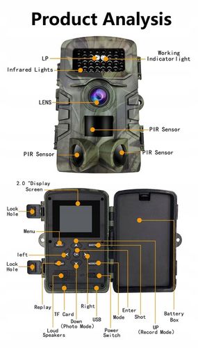 Kamera Leśna Fotopułapka Myśliwska Ip66 Czujnik Ruchu IR Tryb Nocny na Arena.pl