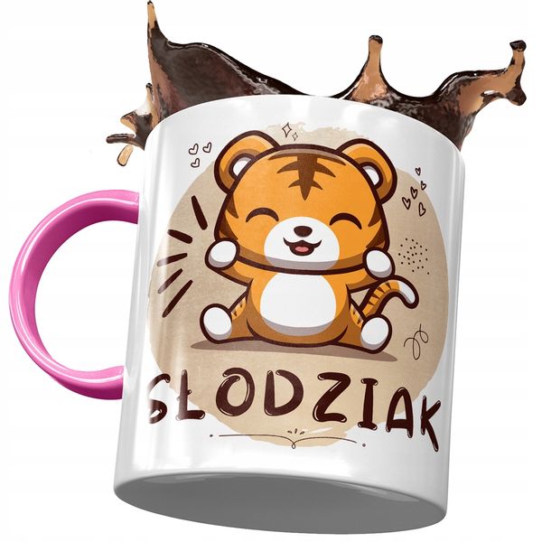 Kubek Różowy Z Tygryskiem Słodki Na Prezent Z Nadrukiem Ze Zdjęciem zdjęcie 1