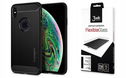 ETUI IPHONE XS MAX SPIGEN RUGGED ARMOR + SZKŁO 3MK na Arena.pl