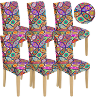 Zestaw 6Szt. Pokrowiec Na Krzesło Mandala Kolorowe Wzory Elastyczny
