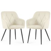 2x Krzesło welurowe tapicerowane do salonu DIAMANTE Kremowe Czarne nogi