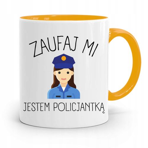 Kubek Żólty Dla Policjanta Policjantki Zaufaj Mi Z Nadrukiem Ze Zdjęciem na Arena.pl