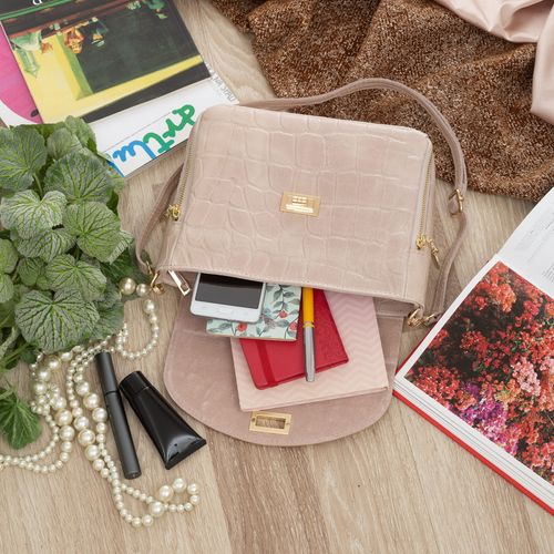 VERA PELLE torebka skórzana listonoszka kroko z paskiem V532 j.różowa na Arena.pl