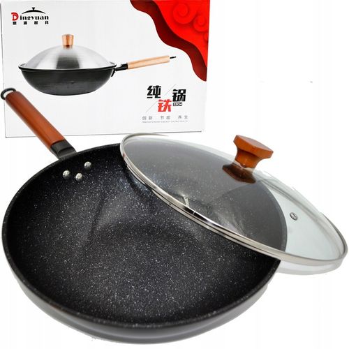 PATELNIA WOK 33CM STALOWY CHIŃSKI GŁEBOKI Z PRZYKRYWKĄ DO DAŃ AZJATYCKICH na Arena.pl