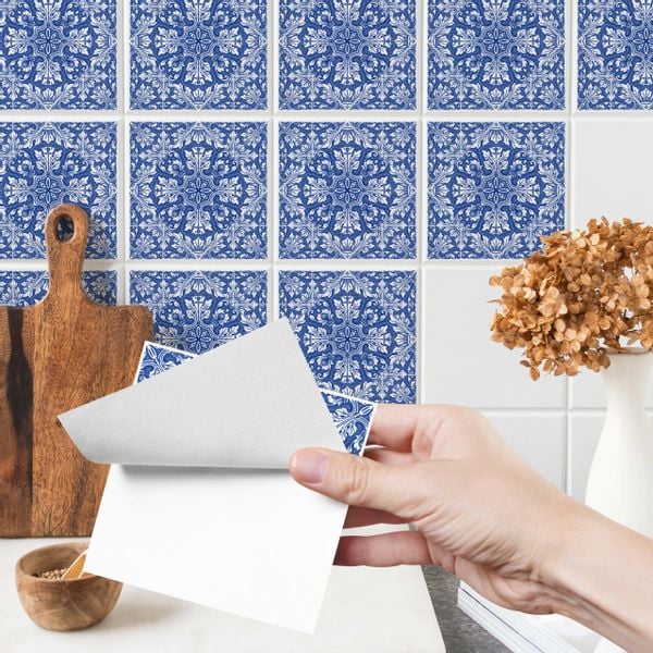 Naklejki Na Kafelki Niebieskie Klasyczne ORNAMENTY Zestaw 24 szt. 25x25 zdjęcie 1