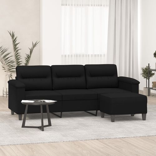 3-os. sofa z podnóżkiem, czarna, 180 cm, obita mikrofibrą na Arena.pl