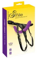 sweet smile double strap-on fioletowy - regulowana uprząż z silikonowymi