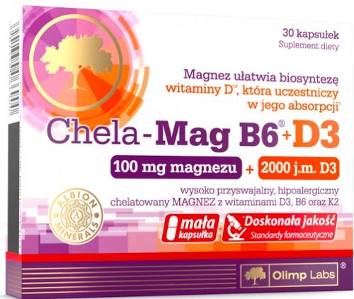 OLIMP CHELA-MAG B6+D3 MAGNEZ WITAMINA D3 B6 K2 30 kapsułek na Arena.pl