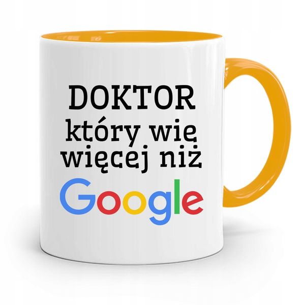 Kubek Żółty Dla Doktora Doktor Wie Więcej Niż Z Nadrukiem Ze Zdjęciem zdjęcie 1