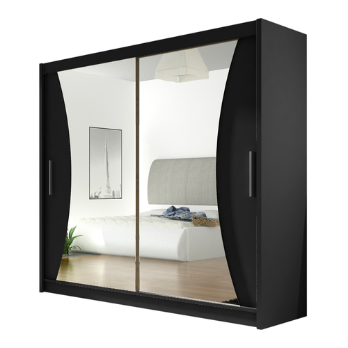 Szafa przesuwna Bega V z lustrem 180cm - pojemna garderoba - CZARNY na Arena.pl