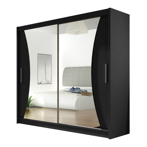 Szafa przesuwna Bega V z lustrem 180cm - pojemna garderoba - CZARNY zdjęcie 1