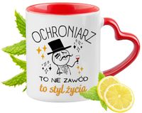 Kubek Czerwony Z Uszkiem W Kształcie Serca Dla Ochroniarza Na Prezent