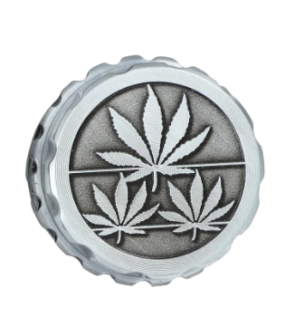 Srebrny Młynek do Tytoniu Metalowy Grinder Crusher z Listkami Marihuany na Arena.pl
