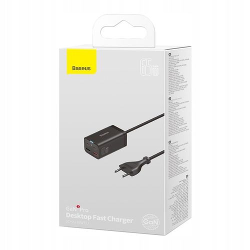 BASEUS SZYBKA ŁADOWARKA SIECIOWA GaN3 Pro 2x USB C / USB 65W MOCNY ZASILACZ na Arena.pl