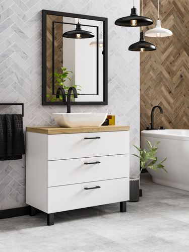 Szafka łazienkowa ROMA 80 biały/dąb craft złoty z umywalką Lara (W3) na Arena.pl