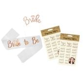 Akcesoria na wieczór panieński Bride to Be szarfa opaska tatuaże rose gold