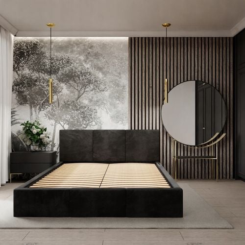 ŁÓŻKO TAPICEROWANE DO SYPIALNI 160x200 ŁÓŻKO PODWÓJNE Z POJEMNIKIEM na Arena.pl