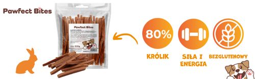 Smaczki przysmaki dla psa stripsy paski z królika 500g PAWFECT BITES na Arena.pl