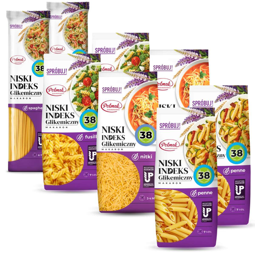 Polmak Makarony z niskim IG penne spaghetti świderki nitki 250 g x 8 na Arena.pl