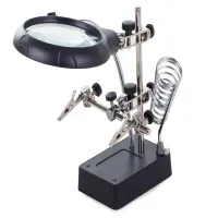 Lupa trzecia ręka z lampką 5 led 2,5x 90mm uchwyt na lutownicę