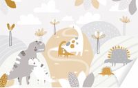 Fototapeta PREMIUM STRUKTURA ZMYWALANA dla dzieci góry i słodkie dinozaury