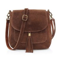 VERA PELLE torebka damska zamszowa listonoszka z klapą V449 brązowa