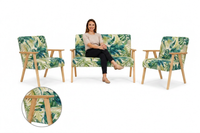 Zestaw wypoczynkowy sofa 2-os 2 fotele welur zielony Soler Family Meble