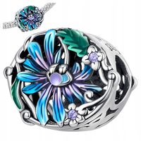 CHARMS KWIATY srebro 925 listki kwiat koralik beads okrągły charms pr.