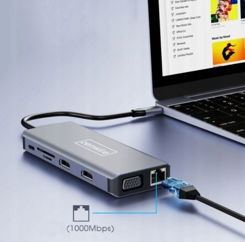 ADAPTER HUB 12w1 USB-C 2x HDMI VGA Jack RJ45 M1 na Arena.pl