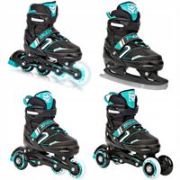 Rolki Łyżwy Wrotki 4w1 Regulowane RAVEN Helixi Black/Mint 30-33 Kółka LED